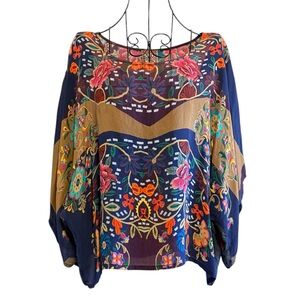Johnny Was Women’s Killani Cupra Rayon Floral Crop Blouse Top Kimono, Size Small